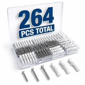 264PCS Heavy Duty Plastic Drywall Anchors and Screws Kit, Wall Anchors Set for Drywall and Picture Hanging