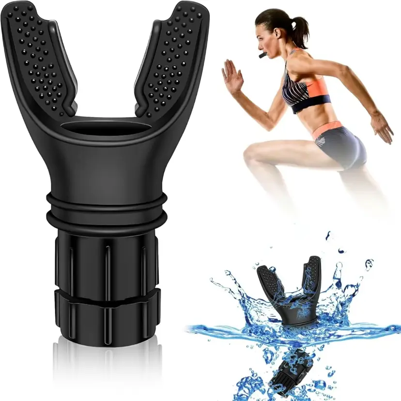 Portable Lung Exercise Device with Bite-Fit Integrated Design, Adjustable Resistance, Lightweight Build, Food-Safe Detachable Parts for Easy Cleaning - Men's Weightlifting Black Double-Layer Electric Waist Trainer Belt for Enhanced Strength and Endurance