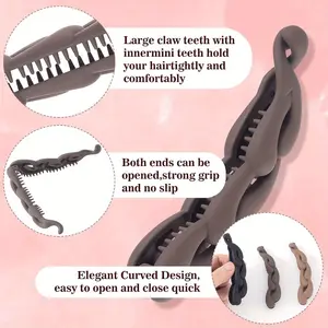 3pcs Banana Hair Clips for Women Vintage 90s Double Comb Hairpin Non-Slip Hairstyle Claws Accessories for Thick Thin Long Short Straight Curly Hair Dark Coffee Coffee Black