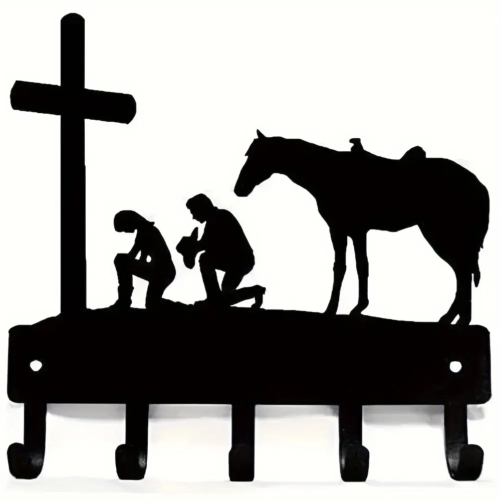 Cowboy Cowgirl At The Cross Wall Mounted Hook Up Pendant Wall Mounted Hanger Wall Art Home Decor Towel Rack, Coat Rack, Storage Rack, Hook for Wall