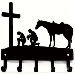 Cowboy Cowgirl At The Cross Wall Mounted Hook Up Pendant Wall Mounted Hanger Wall Art Home Decor Towel Rack, Coat Rack, Storage Rack, Hook for Wall