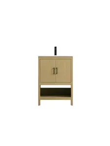 212 MAIN 24 in. Ira Single Bathroom Vanity - Honey Brown Modern Solid Wood Vanity with Flat Panels, Rectangular Base for Elegant Kitchen & Bath (VF25224MHB)