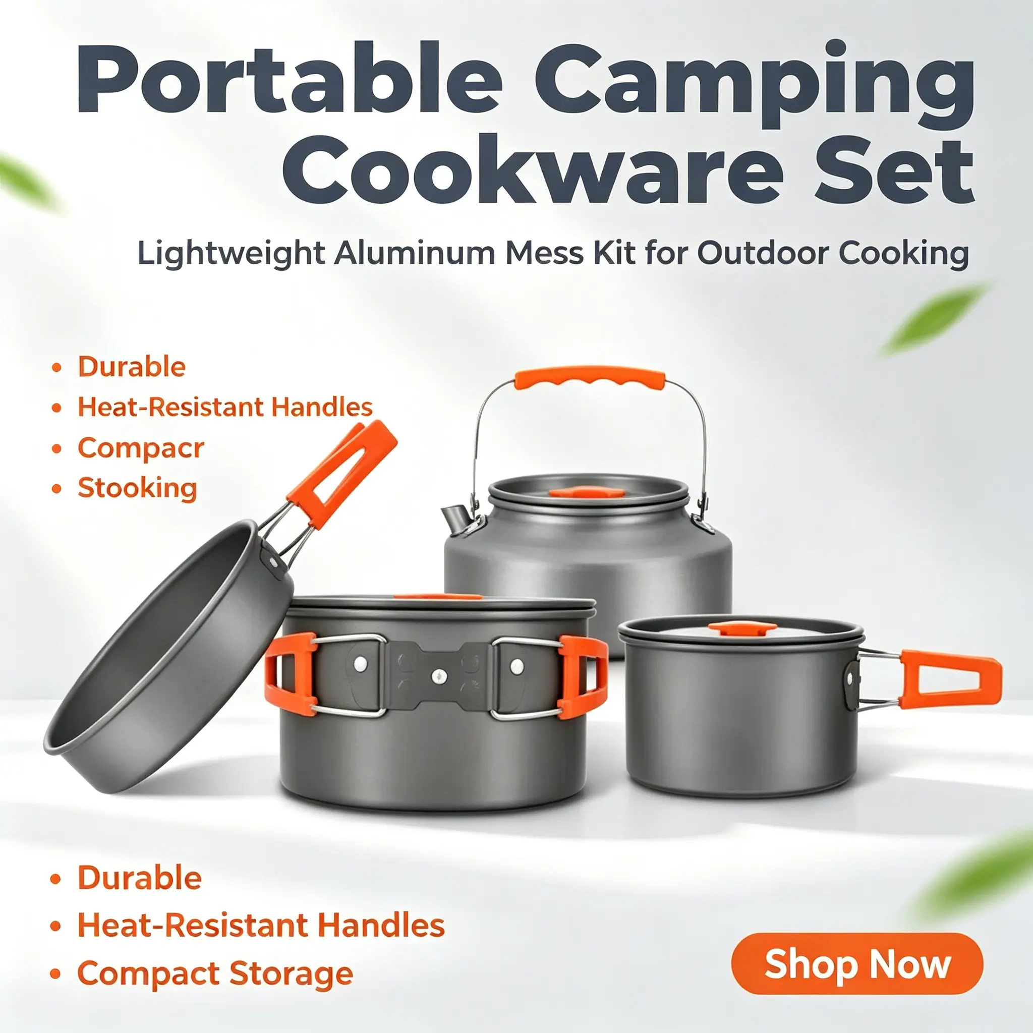 LONSHINE 4-Piece Aluminum Compact Stackable Portable Camp Cookware Gift Set - Pot, Pan & Kettle Bundle for 3-4 People, Ideal for Outdoor Cooking & Portable Kitchen Use