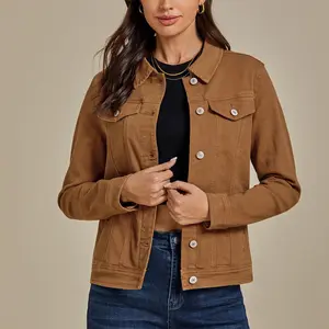 【Blue Waters’ Viral Picks】GRAPENT Women's Basic Button Down Long Sleeve Stretchy Jean Trucker Denim Jacket with Vintage Style for Casual Wear Collared Coats Coats