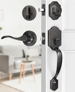 Vintage Front Door Handle Set with Deadbolt Reversible Interior Exterior Entry Lever