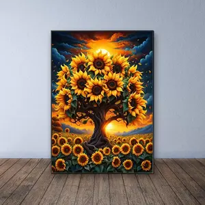 Sunflower Tree Pattern DIY Diamond Arts Colorful Painting Kit without Frame, DIY 5D Diamond Arts Colorful Painting Kit, Wall Art Decor for Home, Crafts