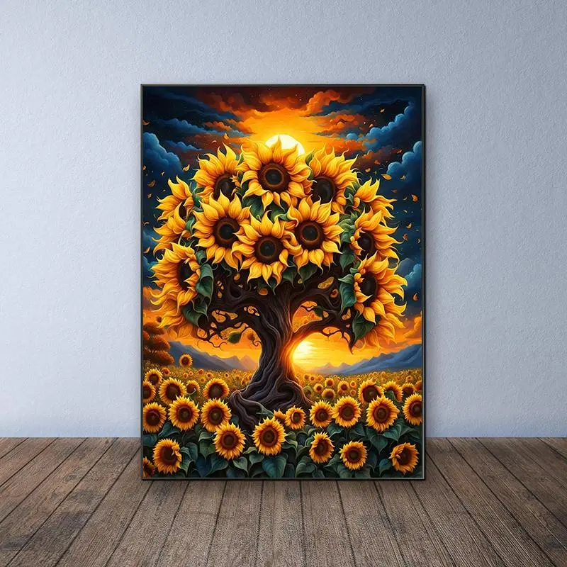 Sunflower Tree Pattern DIY Diamond Arts Colorful Painting Kit without Frame, DIY 5D Diamond Arts Colorful Painting Kit, Wall Art Decor for Home, Crafts