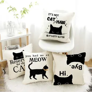 4pcs Cute Cat Pattern Pillow Covers, Creative English Slogan Cushion Cases, Home Sofa Bed Head Decorative Pillow Covers (no Insert)