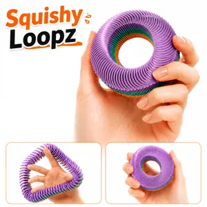 Rainbow 3D Telescopic Loop Fidget Toy, Stretchable Deformable Ring Sensory Stress Relief Toy, Colorful Expandable Circle Squeeze Fidget Loop, Kids Birthday Party Favor Goodie Bag Fillers ADHD Anti-Anxiety Hand Play Toy