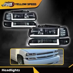 Fit For 99-02 Chevy Silverado 00-06 Tahoe LED DRL Headlights Smoke Black Lamps