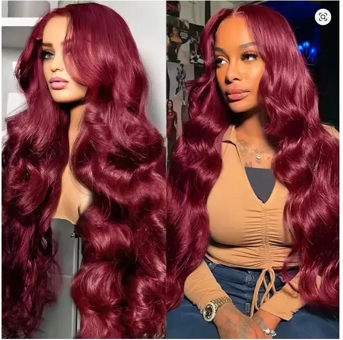 99J Body Wave 22 Inch Burgundy Red Wine Colored Wigs for Women 180% Density Glueless Lace Front Wigs Human Hair 13x6 Pre Plucked with Transparent Lace summerwins Lace Closure Wig Frontal Wigs