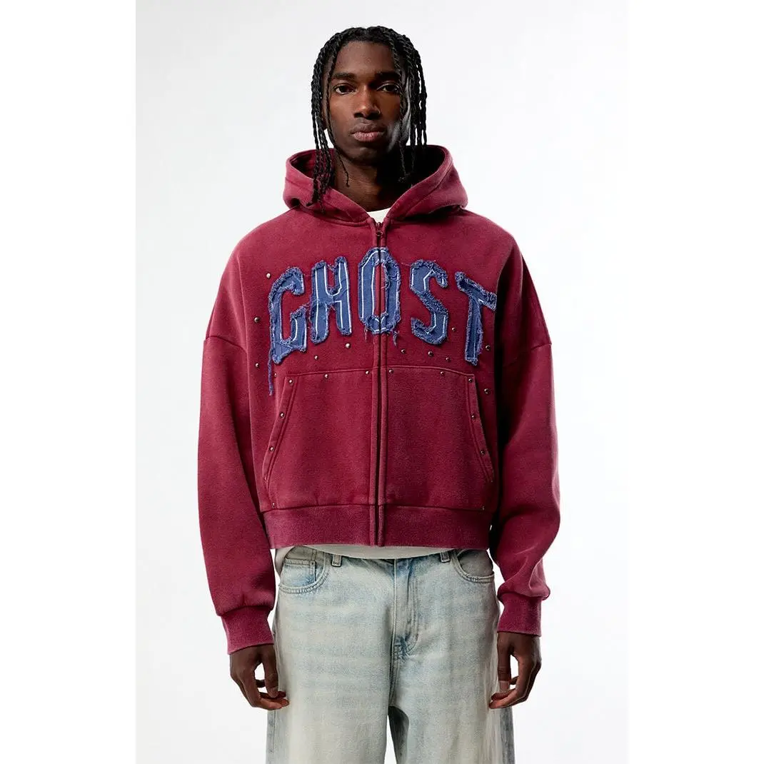 Pacsun Men's Ghost Washed Cropped Full Zip Hoodie Pacsun Men's Ghost Washed Cropped Full Zip Hoodie