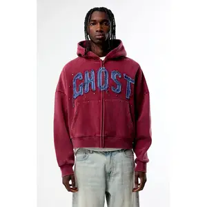 Pacsun Men's Ghost Washed Cropped Full Zip Hoodie