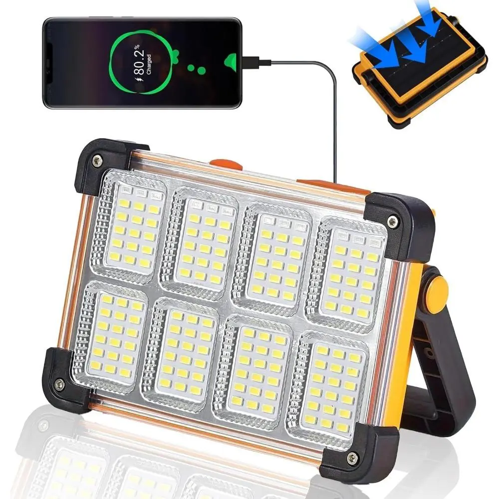 120W Solar Rechargeable Work Light - 144 LED, 10000LM Portable Flood Light with Stand, IP66 Waterproof 4-Mode Outdoor Gadget for Camping, Car Repair, Tools And Gadgets, Cool Outdoor Gadgets