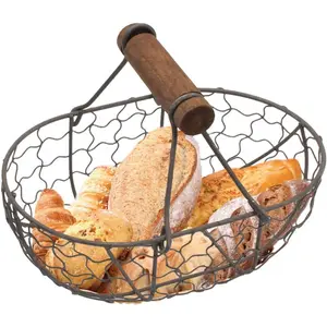 Metal wire egg basket egg collecting basket Oval wire egg basket with handle Farmhouse style picnic storage basket Wire basket