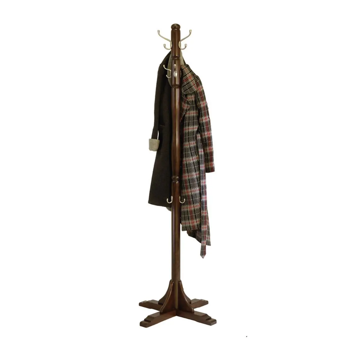 212 MAIN Jera Wooden Coat Rack - Cappuccino Solid Wood Indoor Clothes Rack, Traditional Home Decor, Round Finial, Turned Trunk