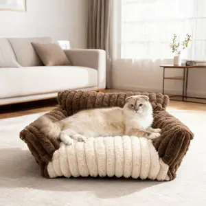 Soft Fluffy Cat Couch Bed - Washable Pet Sofa with Removable Cover for Small Cats & Dogs