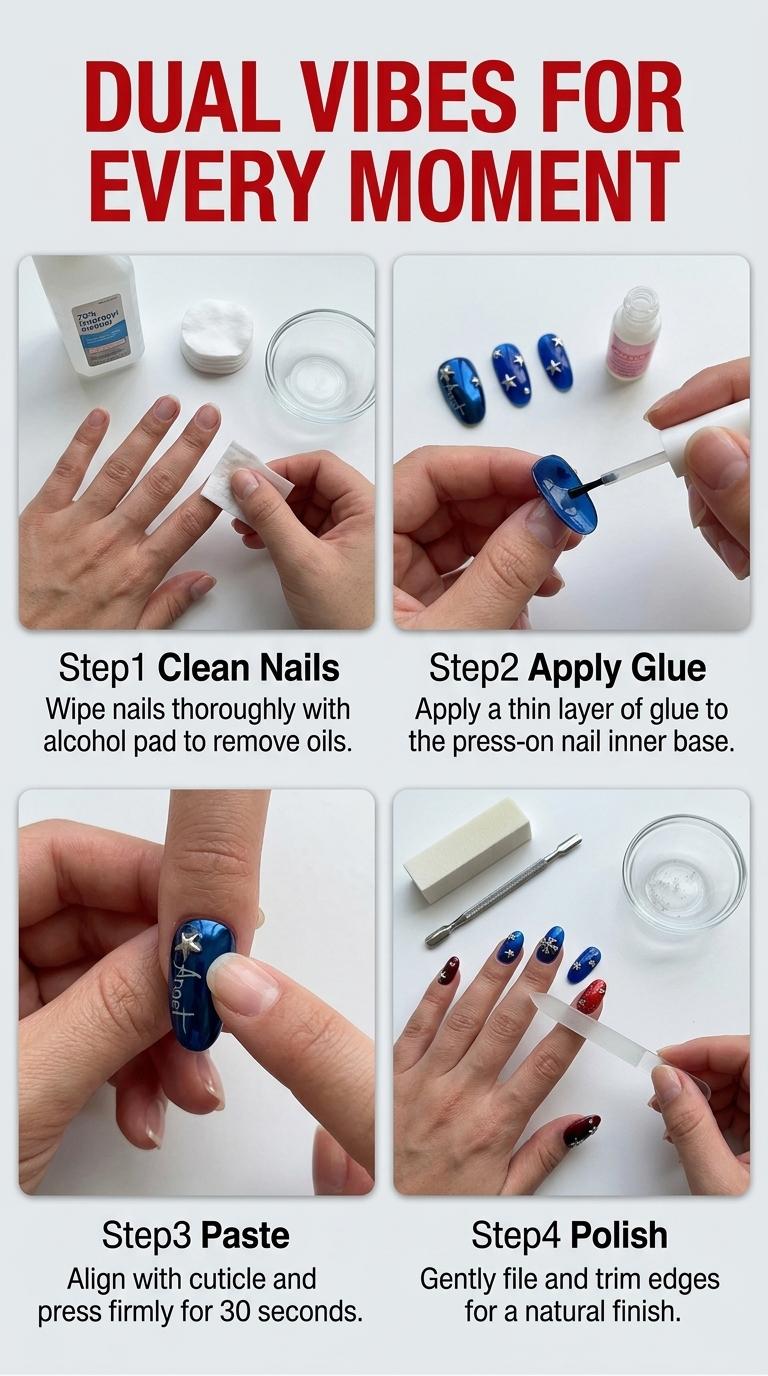 USA 250th & World Cup Dual Theme Press On Nails, Red Blue Star Stripes Fake Nails, Devil Angel Style Sporty Nails for Football Fans