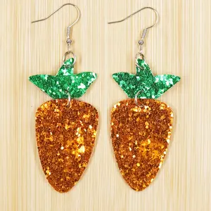 Drop Earrings Sparkling Carrot Design - 1 Pair of Glittery Carrot Shades with Green & Orange Accents for Daily Outfits and Holiday Celebrations