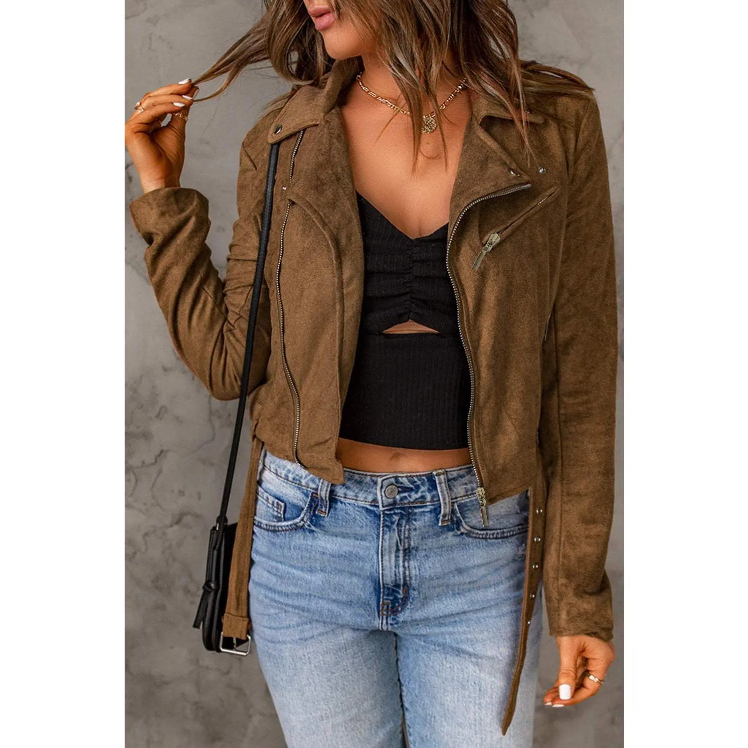 Vegan Suede Zip Detail Jacket