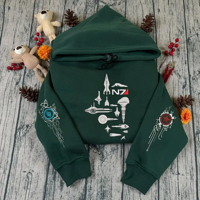 Starships Mass Effect Embroidered Hoodie And Sweatshirt, Paragon Renegade Quarterzip, Mass Effect N7 Shirt, Gaming Merch, Video Game Gift