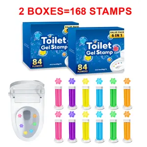 Toilet Gel Stamp 6 Scents in 2 Value Pack 168 Flowers Long Lasting Fragrance Fast Deodorizer Cleaner for Toilet Sink Urinal Ocean Lavender Lemon Lily Osmanthus Hundred Flowers
