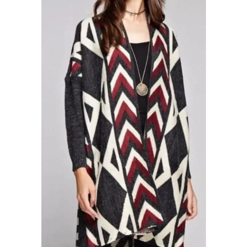 Gee Gee Long Geo Cardigan -  Charcoal