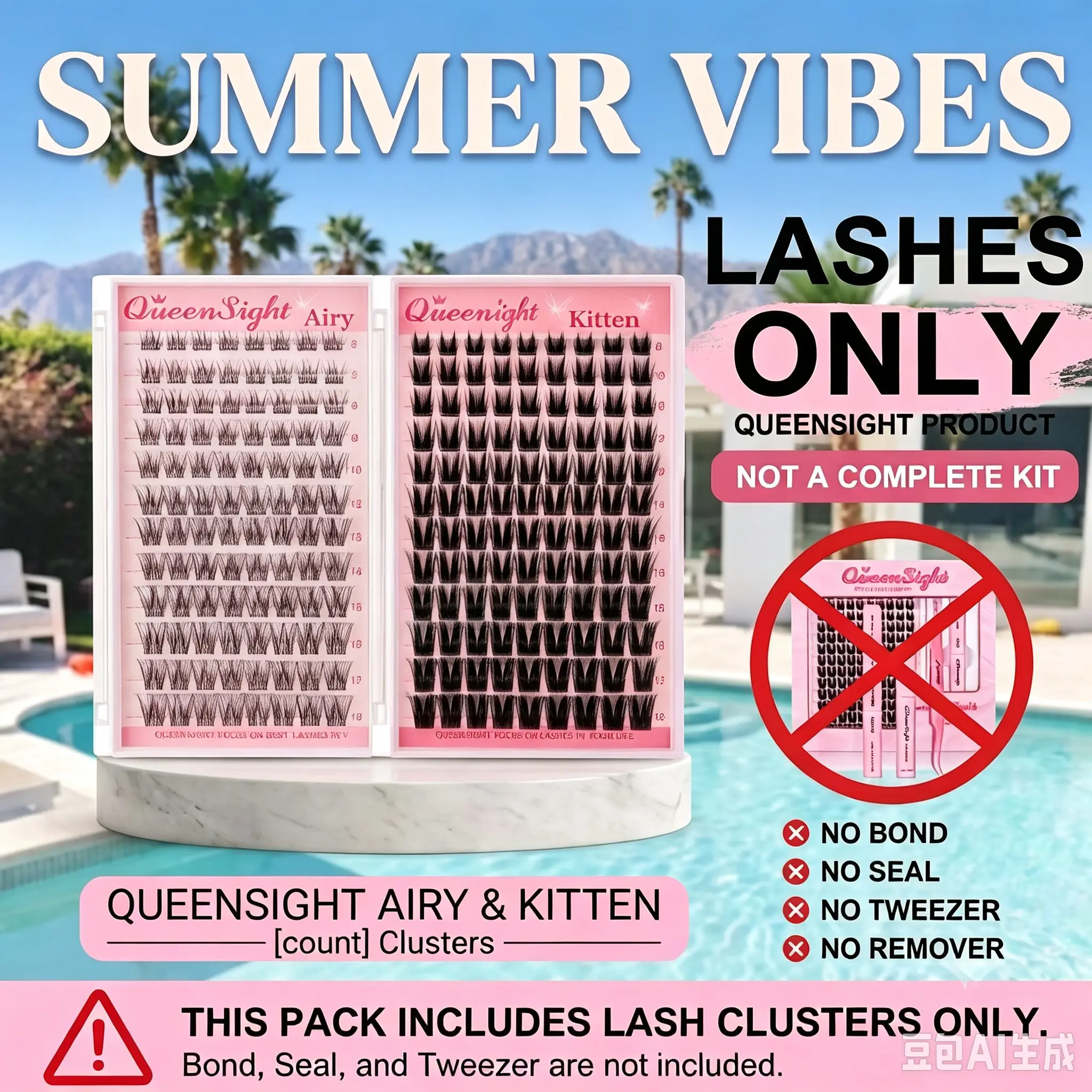 queensight Kitten&Airy Lash Clusters, Natural D-Curl False Eyelashes, Lightweight Wispy with Invisible Band, Beginner-Friendly for Easy Home Daily Makeup Application, Beauty & Personal Care False Lashes & Adhesives