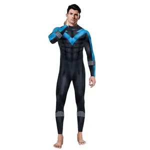 SuperheroNightwingMenCosplayZentaiBodysuitDickGraysonJumpsuitCostumeHalloweenPartyCosplayCatsuitSpandex