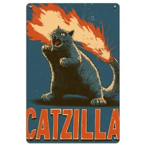 Aluminum Retro Fire Breathing Cat Poster 8x12 Inch Vintage Metal Sign for Cat Lovers Gamers and Movie Buffs