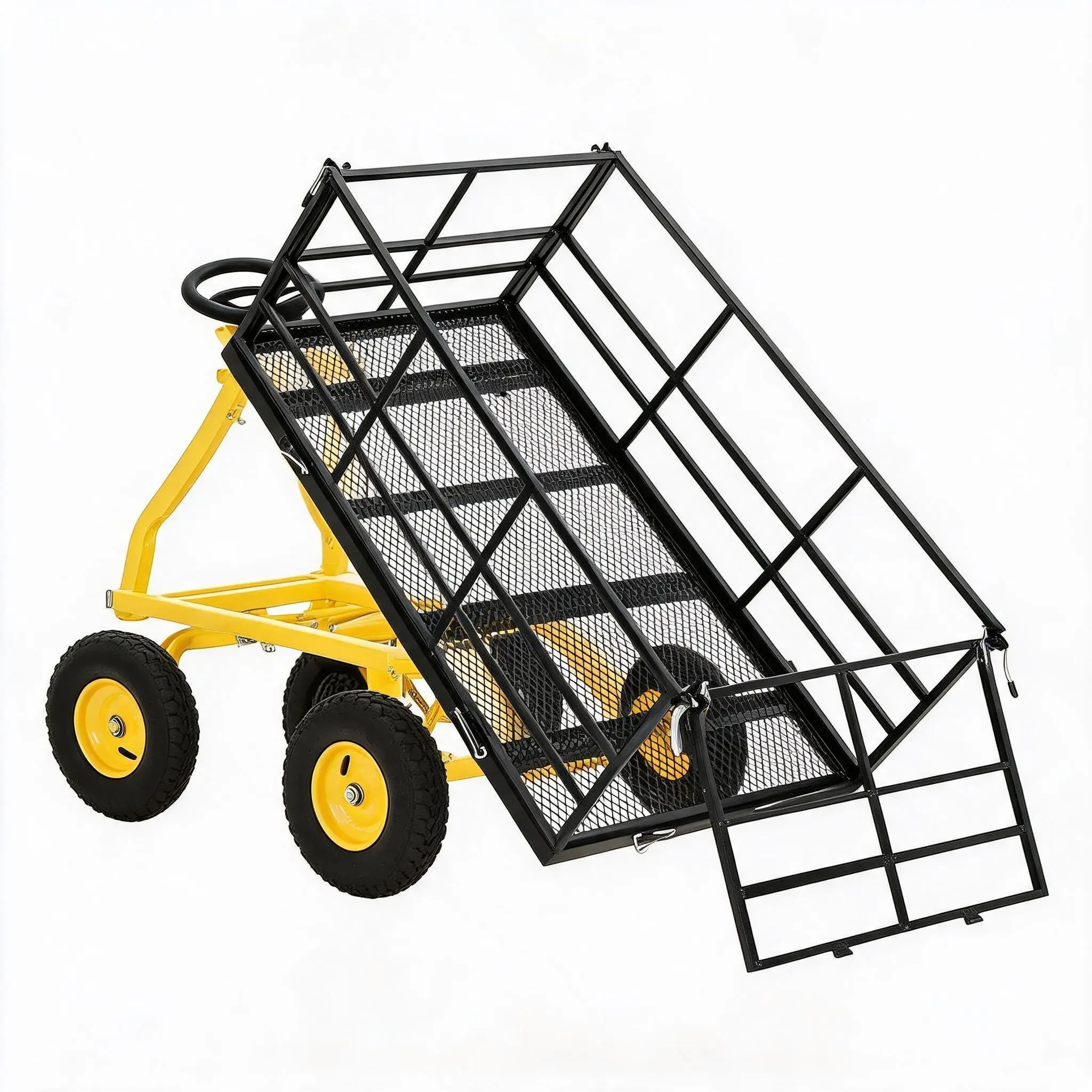 Gaomon 1400lb Heavy-Duty Metal Frame Utility Wagon Cart - 13" All-Terrain Tires, 3-in-1 Removable Panels Yard Trailer for Lawn, Backyard