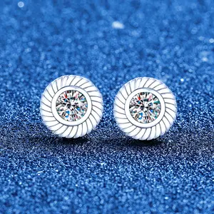 Guardian Vintage Style 925 Sterling Silver Moissanite Inlaid Unique Braided Cable Earrings, Unisex, Vintage Elegance