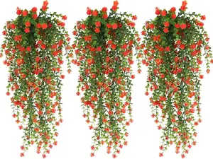 3/4 pcs Faux Hanging Plants outdoor artificial vines Wall Garden Wedding Interior Decoration Artificial Fake Hanging Flowers Plants for Outside Home Planter Fashion Accessories