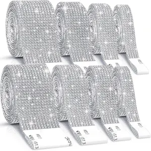 8 Rolls Rhinestone Ribbons 8 Yard Silver Self Adhesive Rhinestone Ribbon, Bling Crystal Diamond Ribbon Roll Wrap Glittering Rhinestones Sticker for Decoration Car DIY Arts Crafts Wedding - Home Improvement.