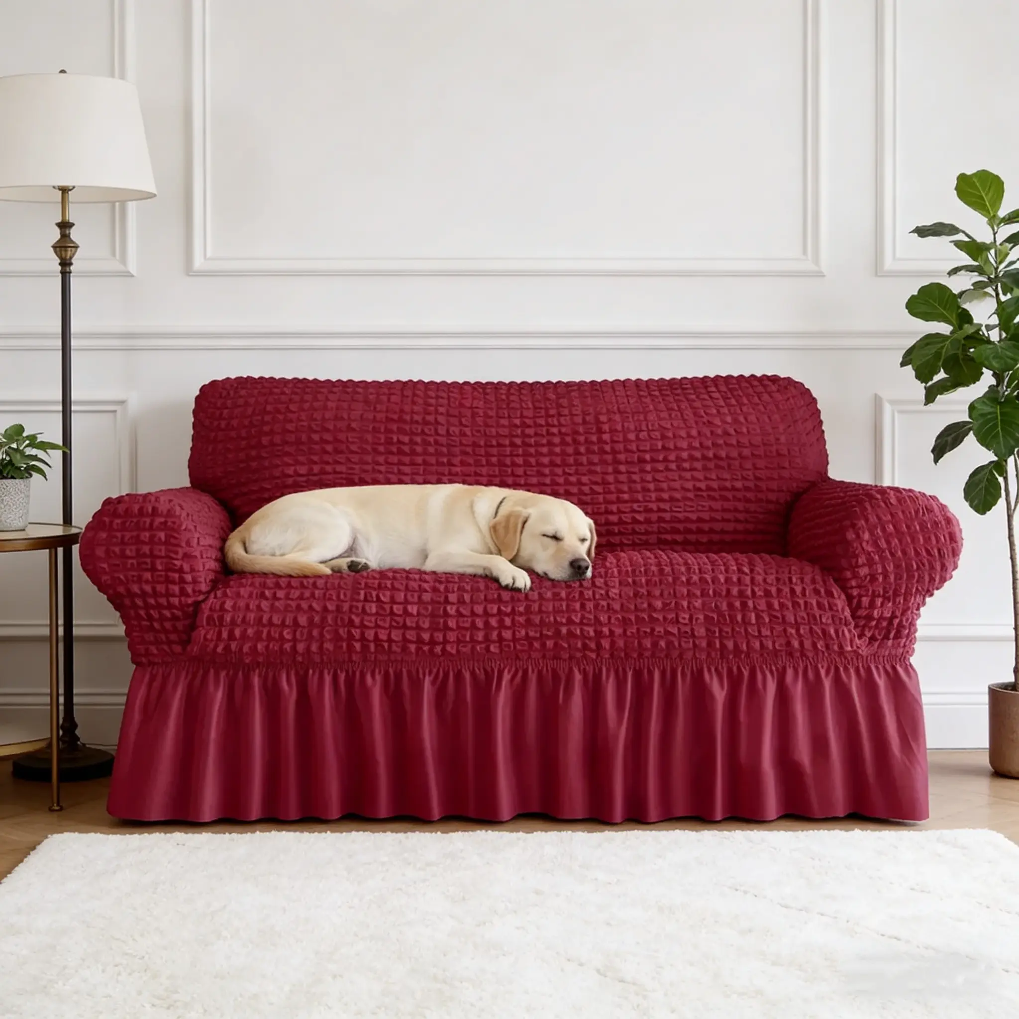 1pc Solid Color Sofa Cover, Non-Slip Breathable Elastic Furniture Protector, Pet-Friendly Home Decor for Bedroom Office Living Room, Washable Couch Covers