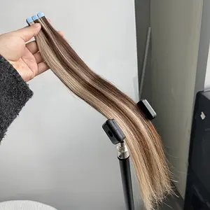 2025 Hot 10pcs/Pack # P4-18 Brown Mix Grey Blonde Highlight Human Tape In - Straight Soft 1.18x0.31inch Mini Clusters, No Glue Needed, Secure Fit for Women & All Ethnicities, Blonde