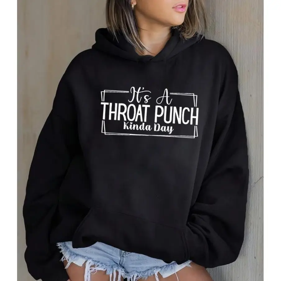 🥊🔥  Humor Hoodie It’s a Throat Punch Kinda Day – Funny Hoodie Pullover, Casual Street Style Fleece Hooded Sweatshirt for Men & Women, Cozy Everyday Wear, Viral TikTok Hoodie, Comfortable Fashion Hoodie, Perfect Gift for Friends & Family