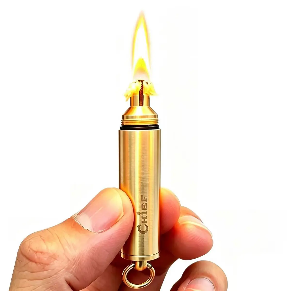Viral Solid Brass Permanent Match Oil Lighter, Novelty Keychain Pendant, 10000x Reusable Waterproof Refillable EDC Gear for Camping, Unique Mens Outdoor Gift (Fuel NOT Included), Keychain Tool, Chief, Kerosene, Match Lighter, Cool Keychains