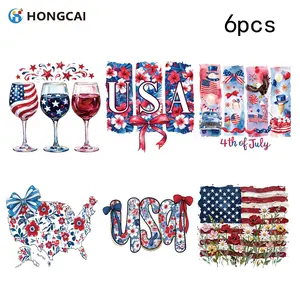 Usa Independence Day Heat Transfer Vinyl Stickers 6 Piece Set, High Elastic Washable, DIY Decoration for T-Shirts, Hoodies, Bags