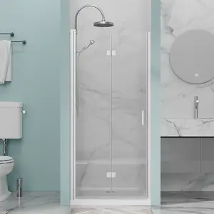 Bathenum 32 in.W x 72 in.H Bifold Frameless Glass Shower Door 1/4” Tempered Clear Glass Pivot Swing Shower Panel in Chrome Finish, Foldable