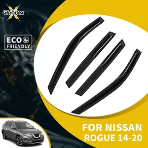 Tape-On Outside Window Visors - Sun Rain Guards - Vent Wind Deflectors for Nissan ROGUE 4-Door 2014-2020, JDM Mugen Style Mount, 4PCS