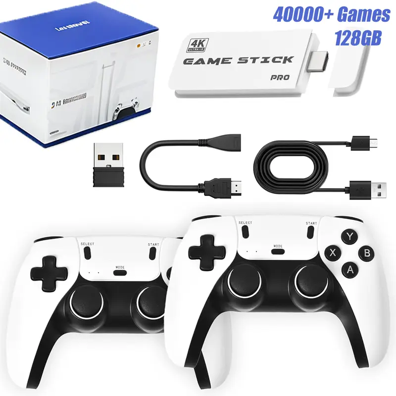 2026 Upgrade Retro Game Stick, 128 GB, with 40,000+ Built-in Classic Video Games, Retro Gaming Console with 23 Emulators, Plug & Play for TV Video Gaming Stick HDMI Output with Dual 2.4G Controllers