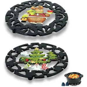 Cast Iron Trivet for Hot Dishes, Metal Trivet for Hot Pots and Pans, Heavy Duty Cast Iron Pot Holder with Heat Resistant Glove, Hot Pan Holder for Kitchen & Dining Table