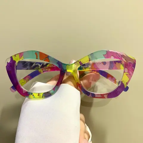 Colorblock Cat Eye Frame Glasses, Trendy Eyeglasses for Women & Men, Fashion Eyeglasses for Daily Wear, Stylish Trendy Eyewear