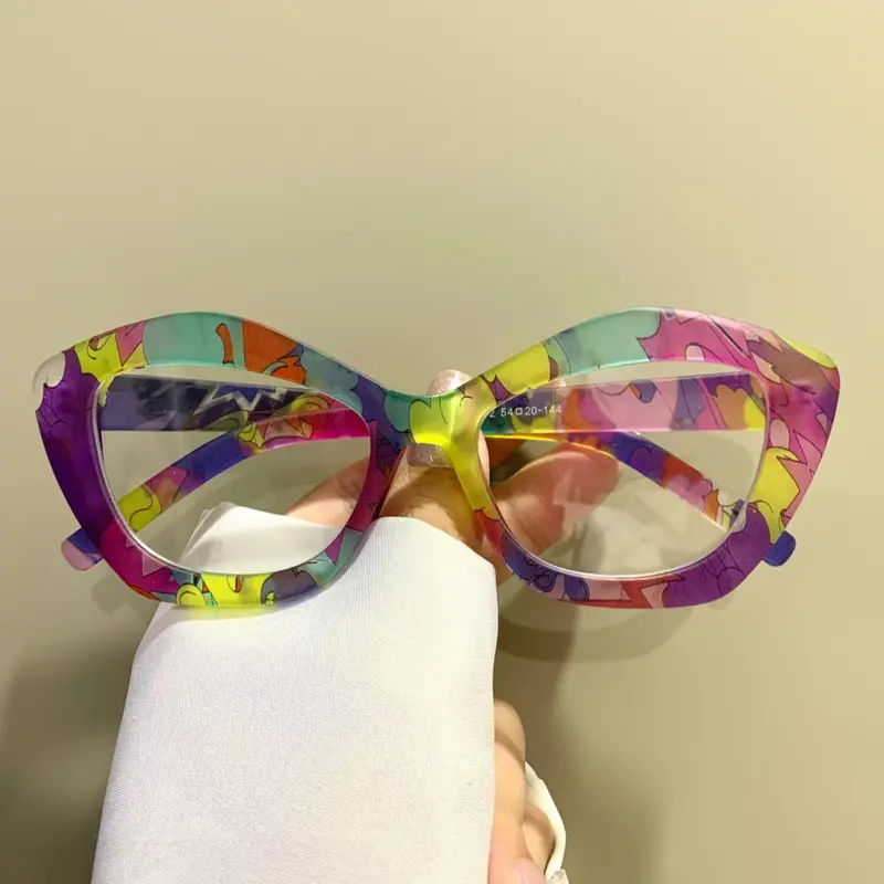 Colorblock Cat Eye Frame Glasses, Trendy Eyeglasses for Women & Men, Fashion Eyeglasses for Daily Wear, Stylish Trendy Eyewear