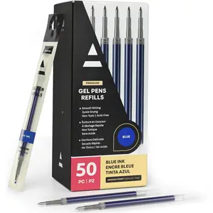 Gel Pen Refills, Pack of 50 - Blue Ink Rollerball Refills with Fine Tip, Quick-Drying for Office, School & Everyday Writing