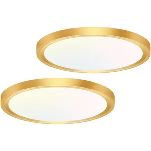 2PACK Flush Mount LED Ceiling Light Fixture Golden, 12Inch 28W, Dimmable 3000K-4500K-6000K 3 Color Selectable Ceiling Lamp 3200LM Low Profile Ceiling Light for Kitchen Bedroom Hallway