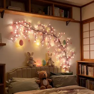 96led Sakura Branch Lights, 8 Flash Modes, Desktop Wall Decor, USB Powered DIY Holiday Vine Light, Easy Install & Bend, Room Wall Decoration