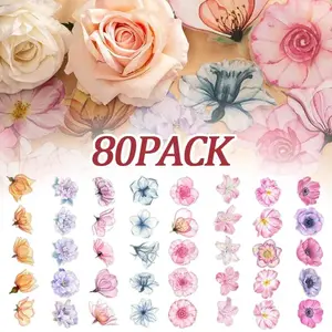 80pcs Transparent Waterproof Flower Sticker Set, Flower Wall Stickers, Easy To Peel Off, Very Suitable for Living Room, Bedroom and Spring Home Decoration, Elegant Flower Sticker Decoration, Textiles & Soft Furnishings