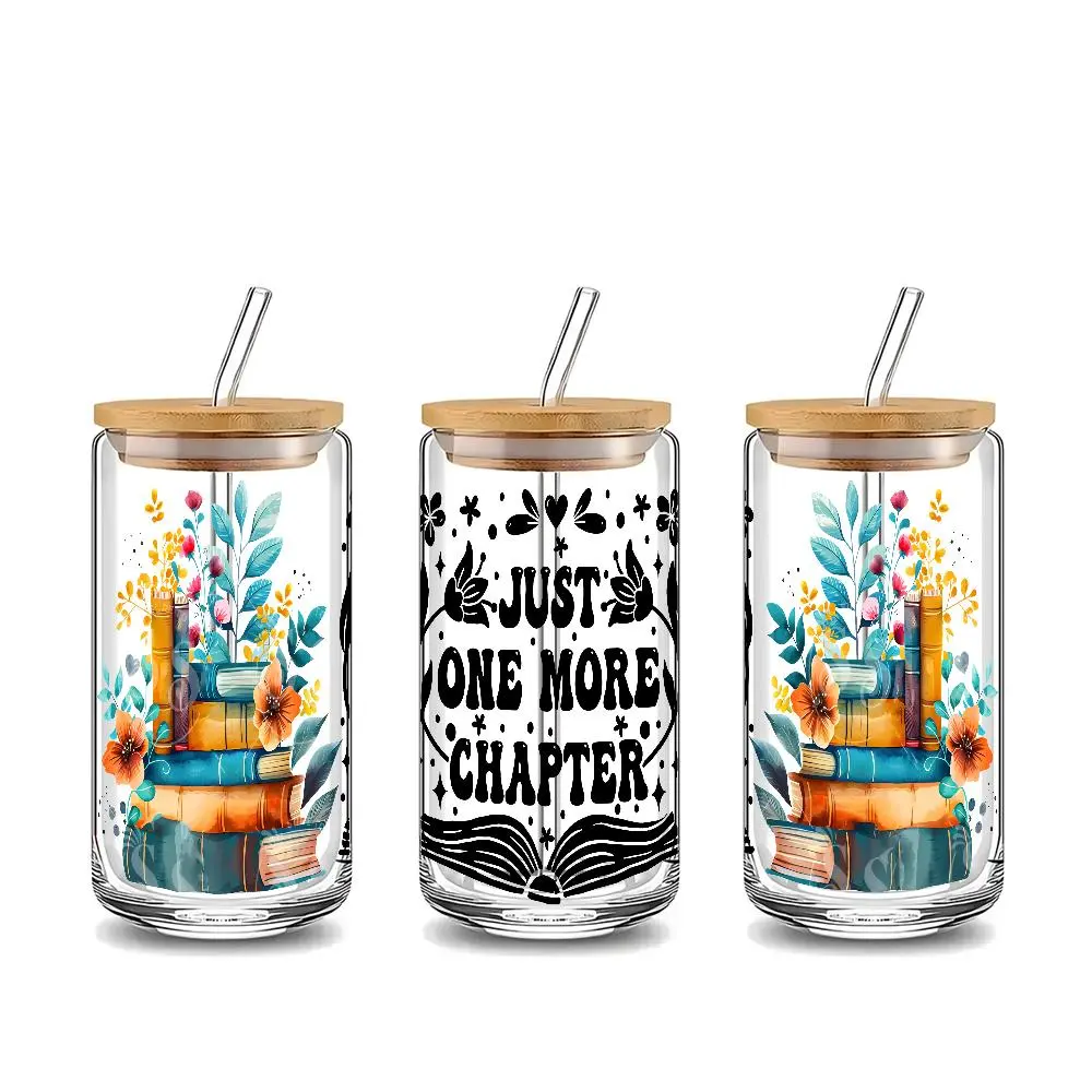 Book Lovers, Stylish Glass Cups with Lids, Glass Beverage Cups, 16oz Glass Drinking Cup with Lid & Straw, Glass Water Tumbler, Reusable Drinkware for Iced Coffee Beer Juice Milk, Tumblers